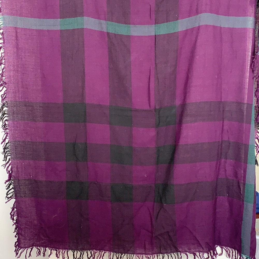 Burberry Purple Plaid Fringe Scarf